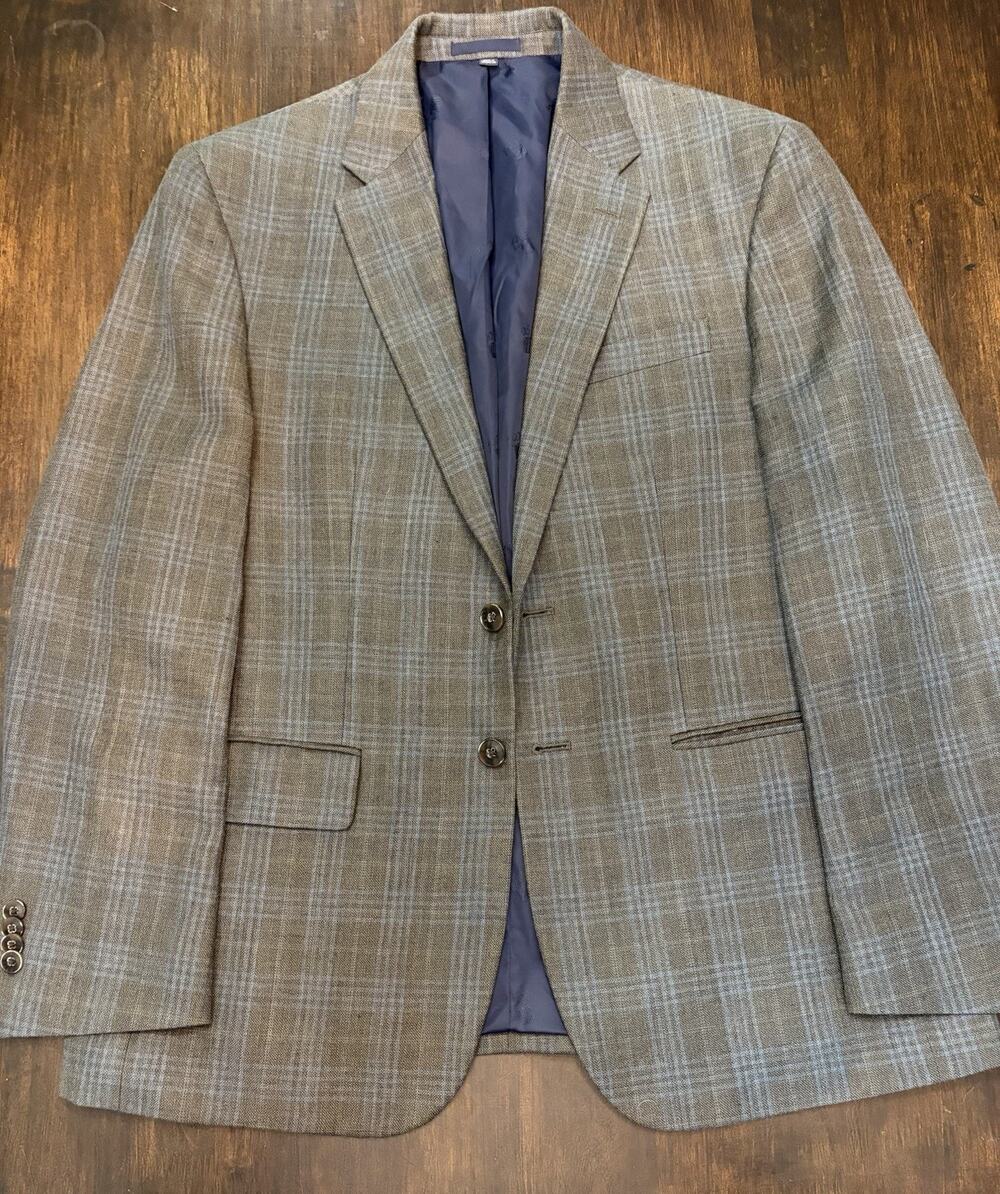 Jos A Bank Linen Blend Blazer 40 Short Green Plaid Brrr Cooling Tailored Fit